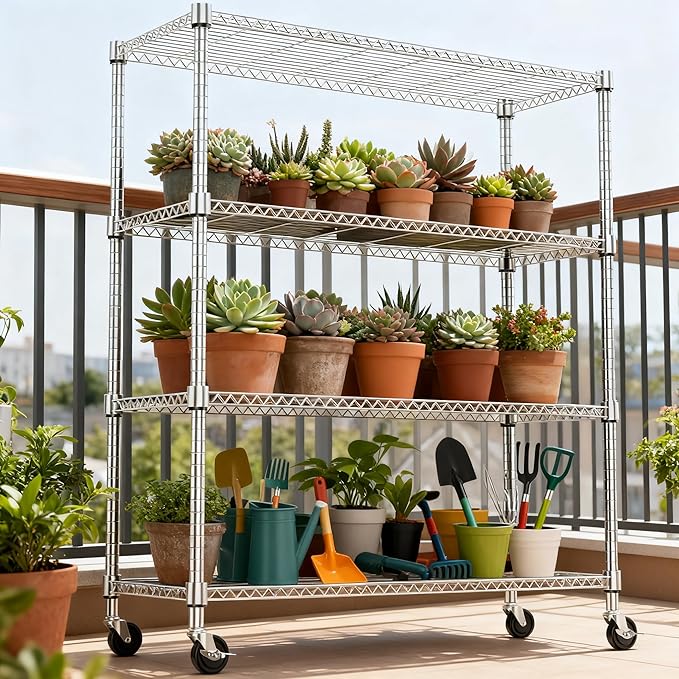 M MZG 4 Tiers Shelf 1400 lbs Steel Storage Shelving Utility Shelving Unit Steel - Image 5