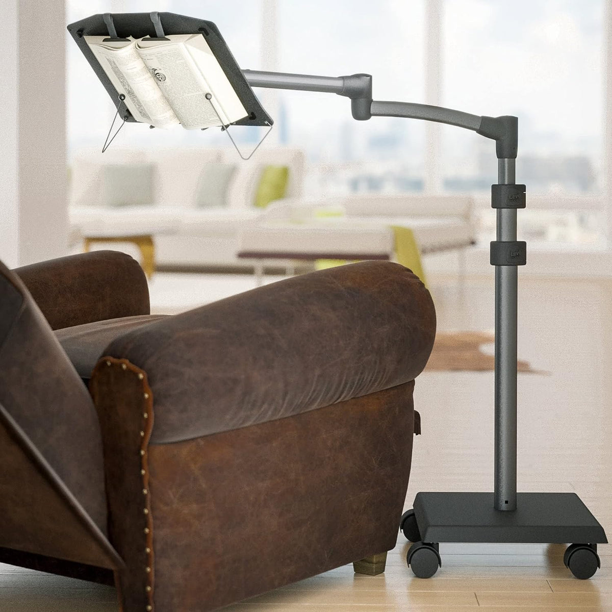 LEVO G2 Adjustable Book Floor Stand for Reading in Bed & Recliner on Wheels