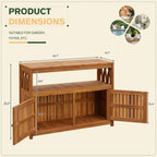 greesum 2‑tier acacia wood outdoor storage cabinet with, close-up detail