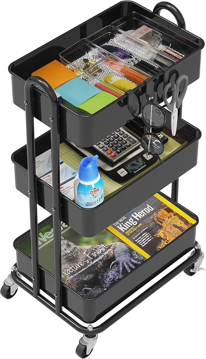 Simple Houseware 3-Tier Heavy Duty Metal Utility Rolling Cart - Image 3
