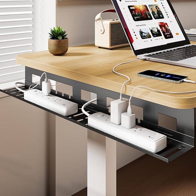 PEGZONE Under Desk Cable Management Tray, 31.5 Inches Metal Cord Organizer Rack - Image 4