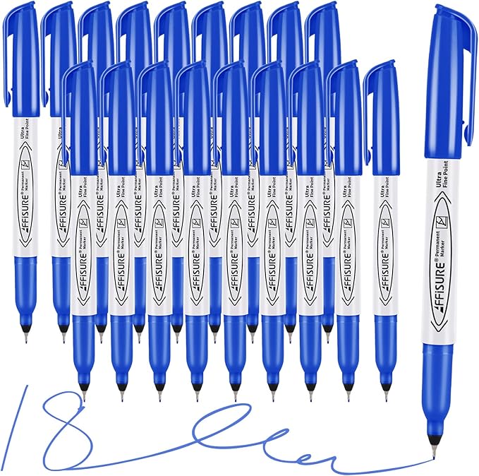 Blue Ultra Fine Point Permanent Markers, 18 Pack, 0.4 mm, Precision Extra Fine by Affisure