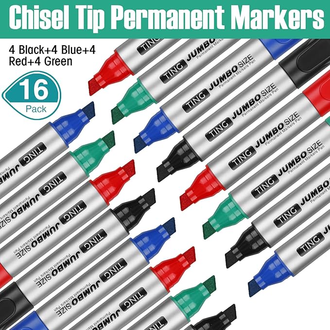 Fuutreo 16 Pcs Jumbo Size Permanent Markers Bulk Large Chisel Tip Permanent - Image 4