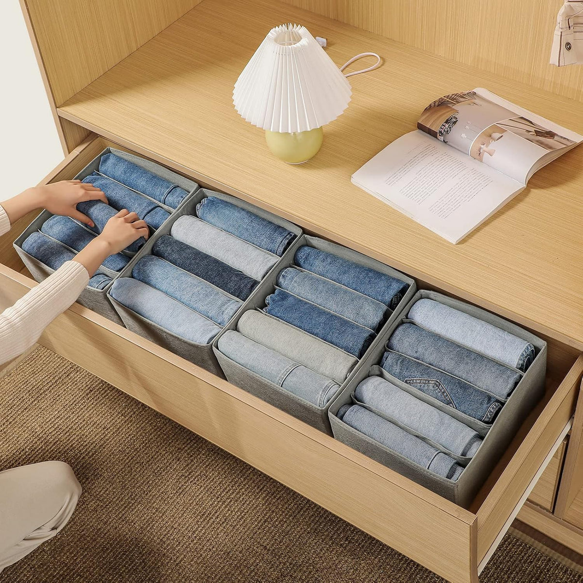 Jeans Drawer Organizers for Clothing, 5 Compartment Wardrobe Storage Box, Was...