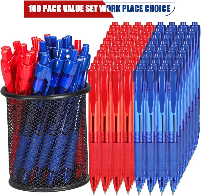 deegtran Pens Bulk, 100 Pack No Bleed Blue & Red Ink Click Pens - Image 2