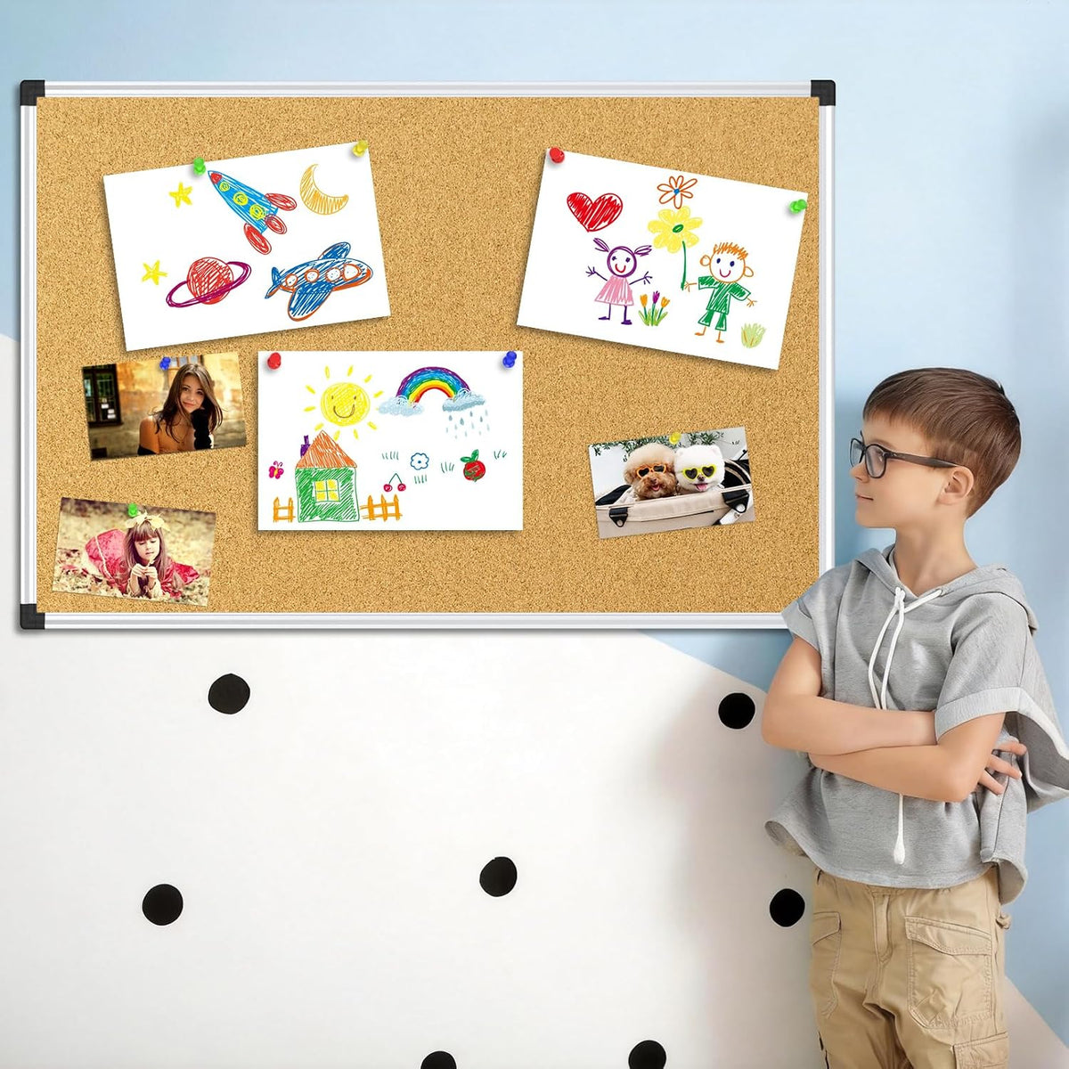 XBoard Cork Bulletin Board 36" x 24", Notice Board with Silver Alum...