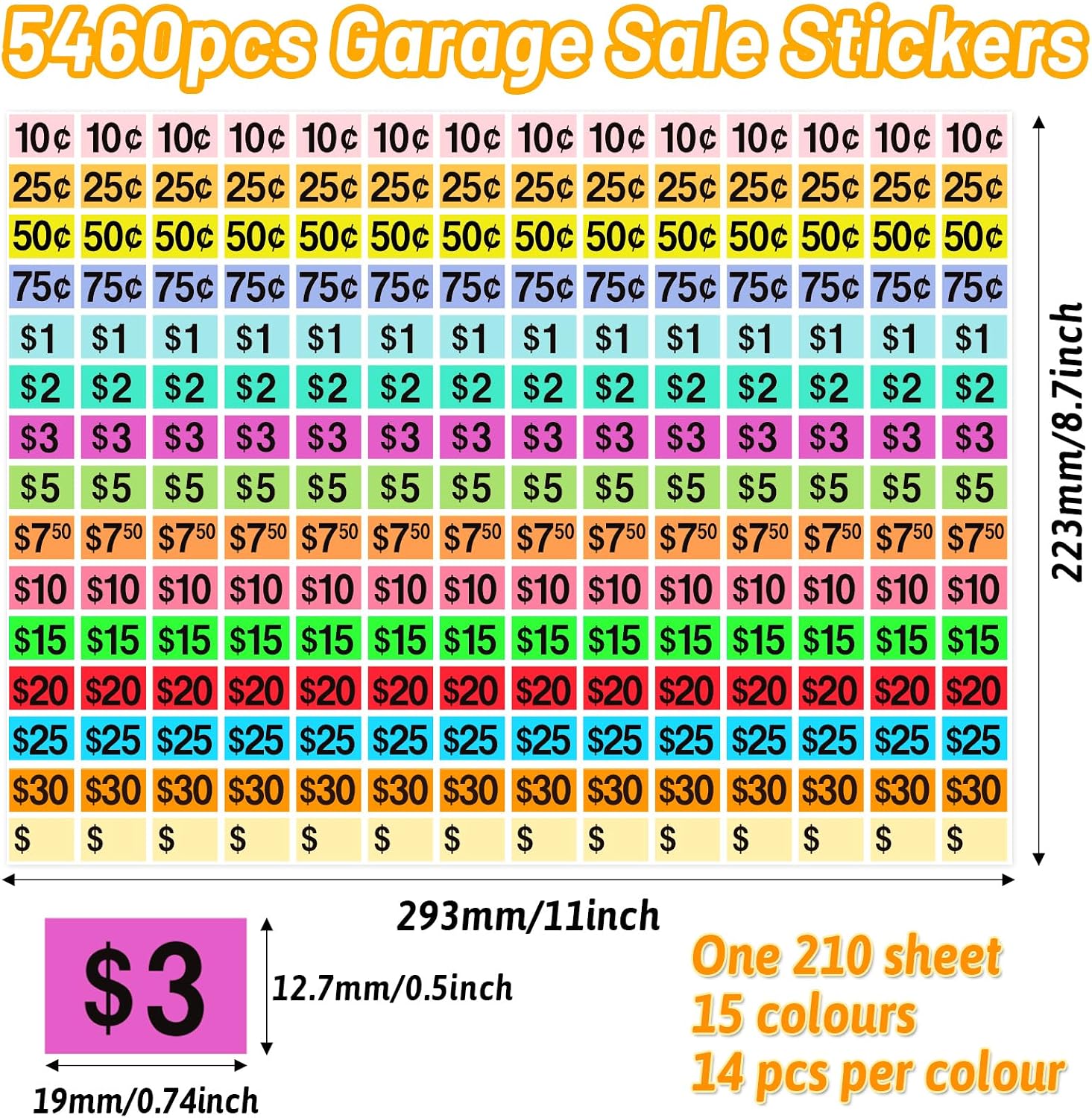 5460 Pcs Garage Sale Stickers, 1/2" X 3/4" Yard Sale Price Tags Stickers Rectangle Preprinted Price Labels for Fle Market Sale