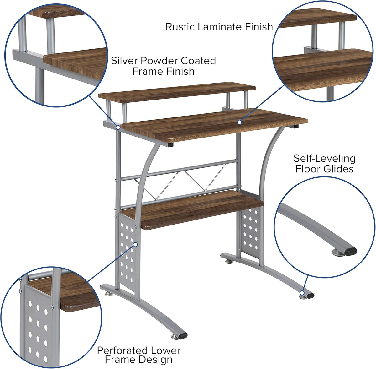 Flash Furniture Clifton Rustic Walnut Computer Desk with Top and Lower Storag...