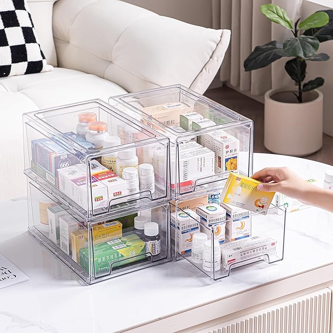 Sgoostood 2 Pack Stackable Organizer Drawers, Transparent Drawer in Home - Image 2