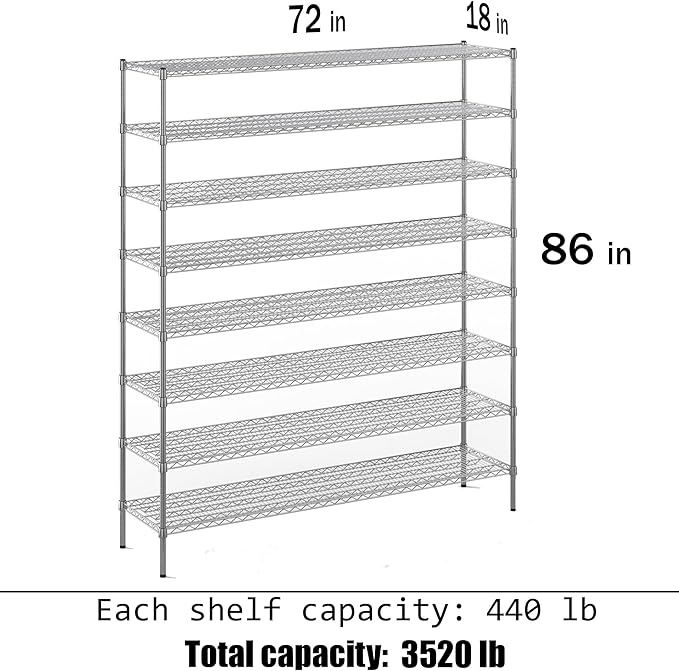 Regal Altair 18" Deep x 72" Wide x 86" Height Wire Shelving Kit | 8-Tier | NSF - Image 3