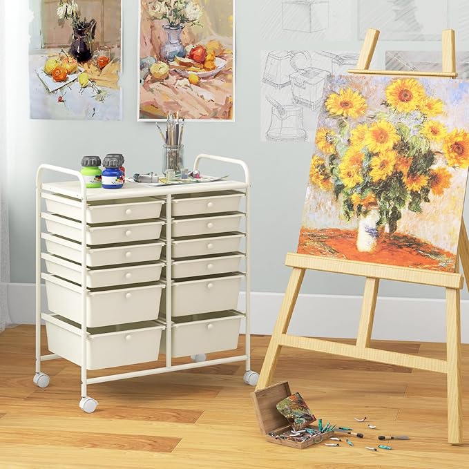 LDAILY 12 Drawer Rolling Storage Cart, Craft Cart Organizer on Wheels w/Metal - Image 2