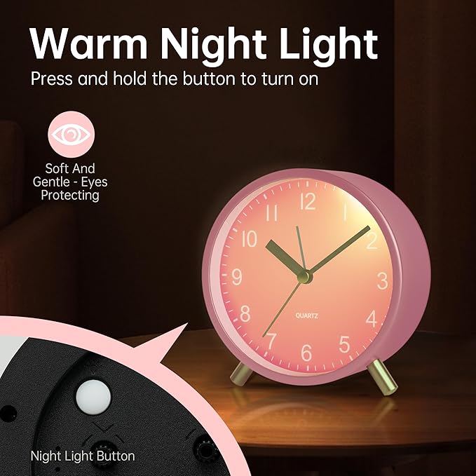 Analog Alarm Clock, 4 inch Super Silent Non Ticking Small Clock - Image 4