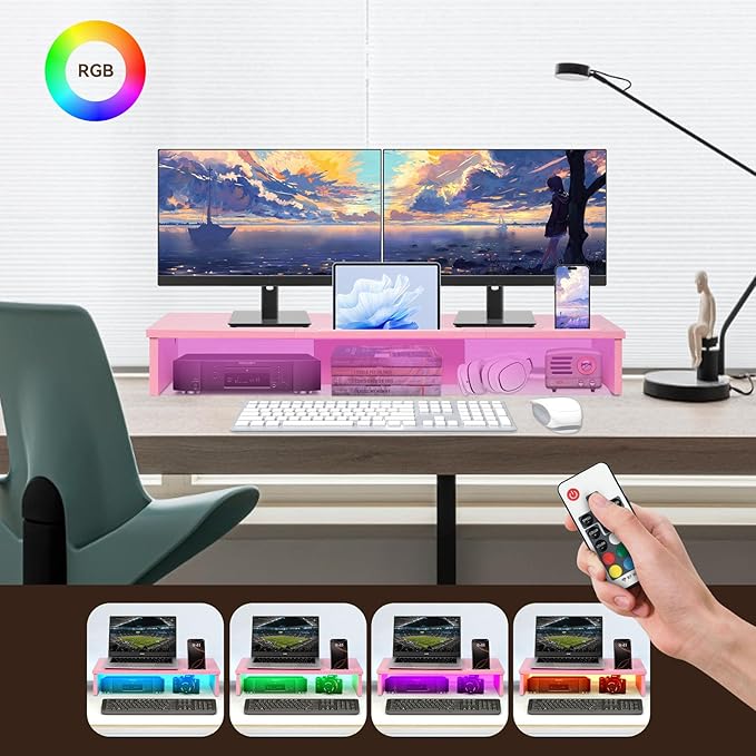 Qupui TV Riser Stand with LED Lights, 42.5in Super Large Monitor Stand with - Image 3