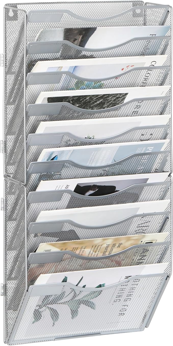 EasyPAG Wall File Organizer for Office 10 Pocket Mesh Wall Mounted Paper by EasyPAG