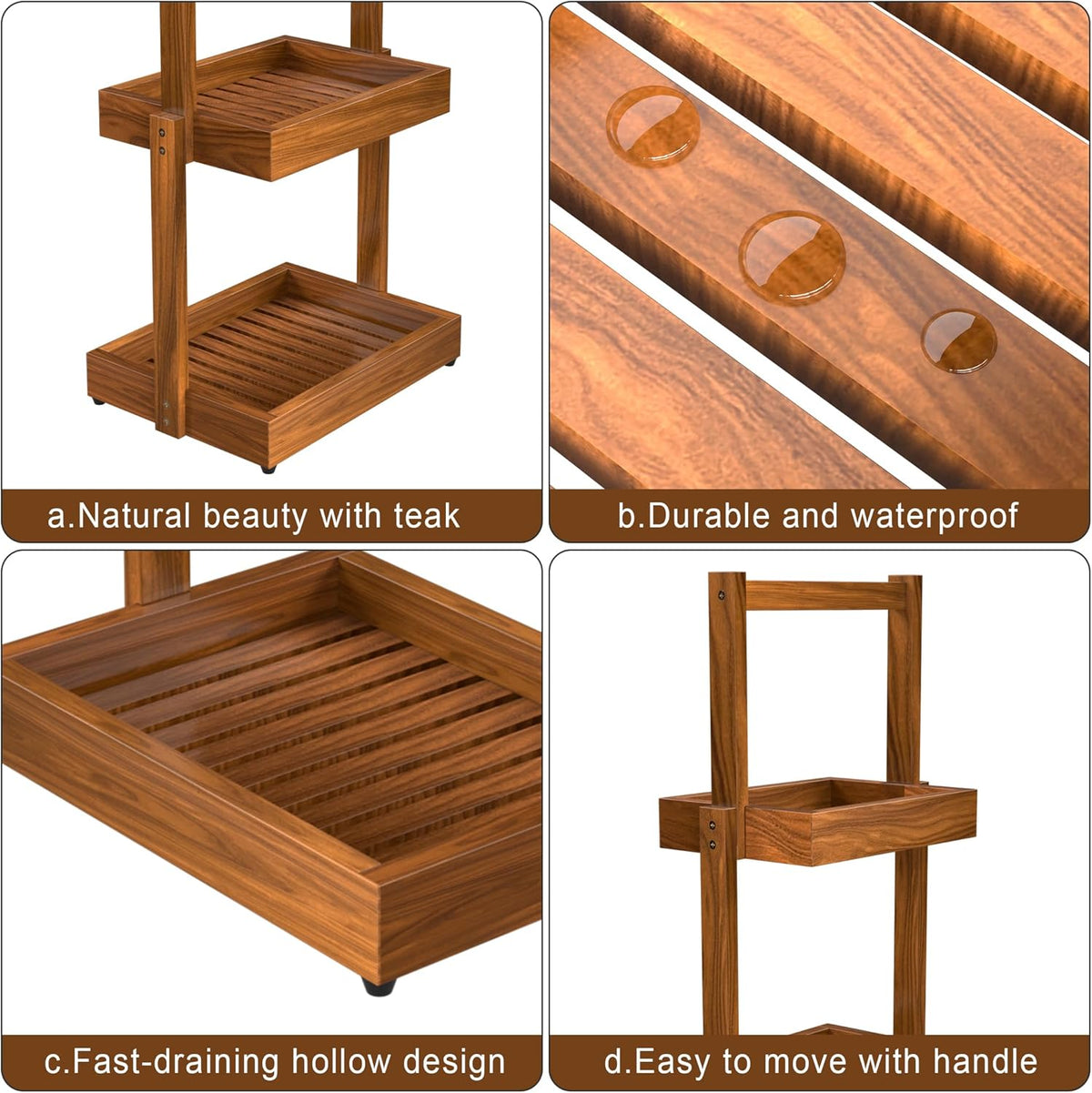 Teak Bathroom Shelf Towel Holder - 2 Tier