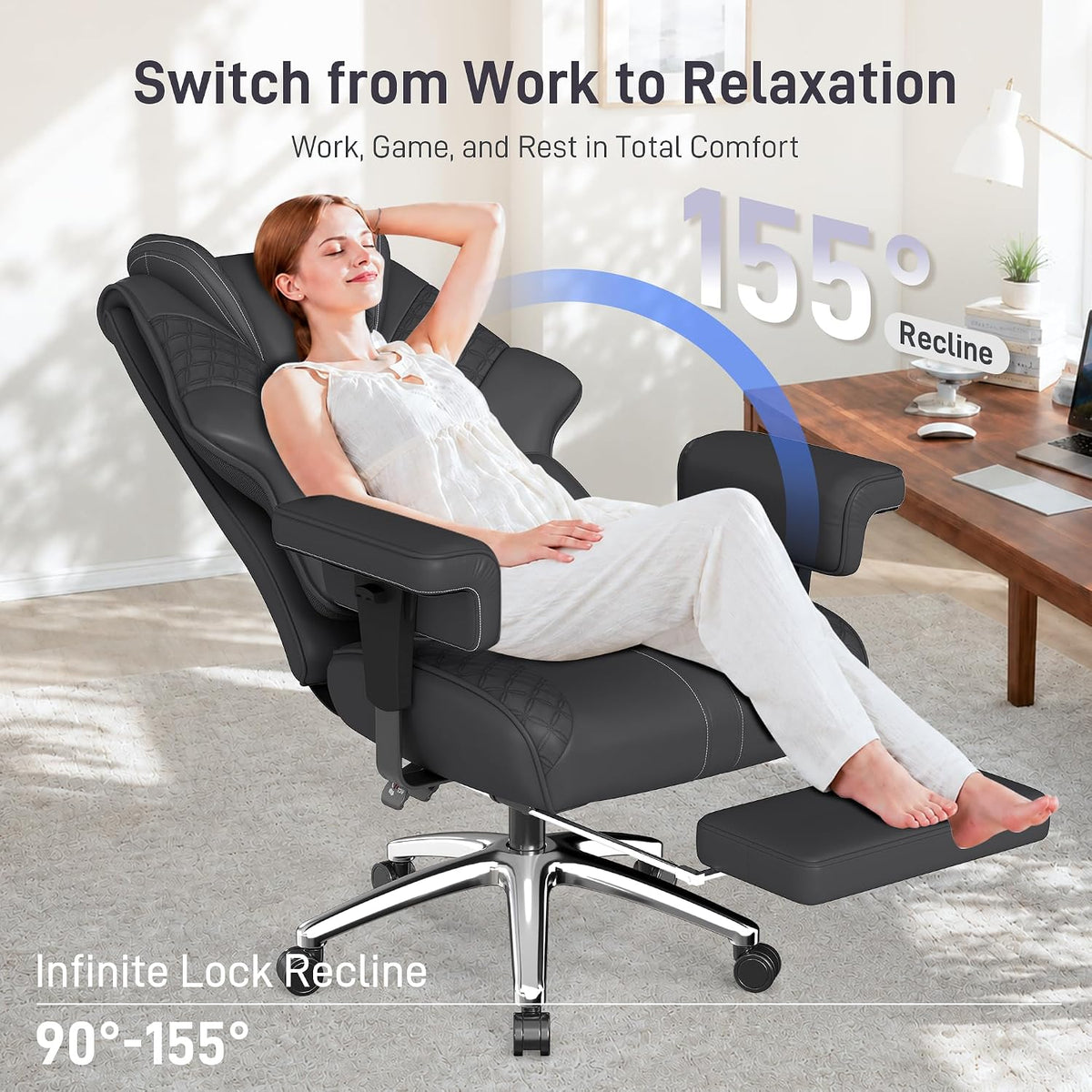 Big and Tall Executive Office Chair, 400 LBS, Footrest, Lumbar Support