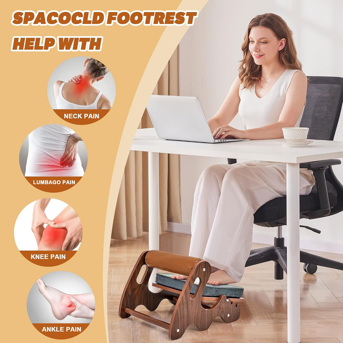 Spacocld Foot Rest for Under Desk at Work- Adjustable Rocking Foot Stool with...