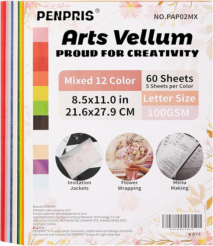 60 Sheets Colorful Vellum Paper Translucent Tracing Paper by PENPRIS