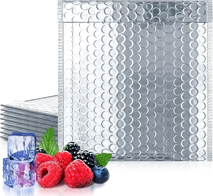 Amiff Silver Thermal Bubble Mailer, 6 x 6 Inches. 10 Pack Metallic Bubble by AMIFF
