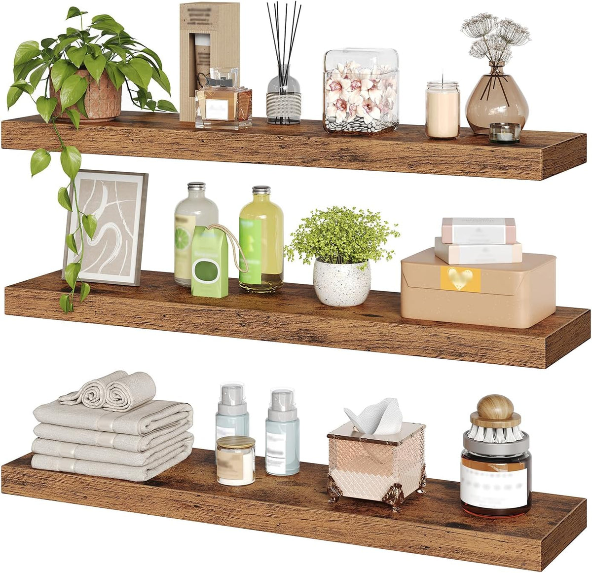RALGEND Floating Shelves for Wall, 1.5" Thick Wall Shelf Set of 3 with I...