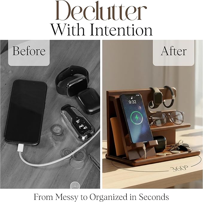 SHARPSPACE Night Stand Organizer – Wood Phone Docking Station, 360° Rotating - Image 3