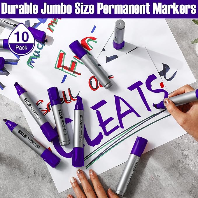 Fuutreo 10 Pack Jumbo Permanent Markers Bulk Large Chisel Tip Permanent Markers - Image 7