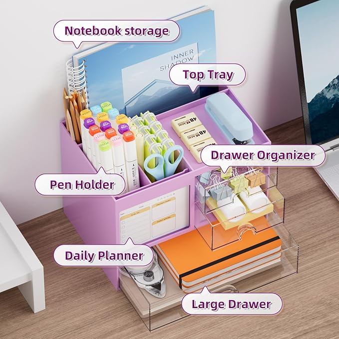 Marbrasse Desk Organizer with 3 Drawer, Desk Organizers and Accessories with 4 - Image 2