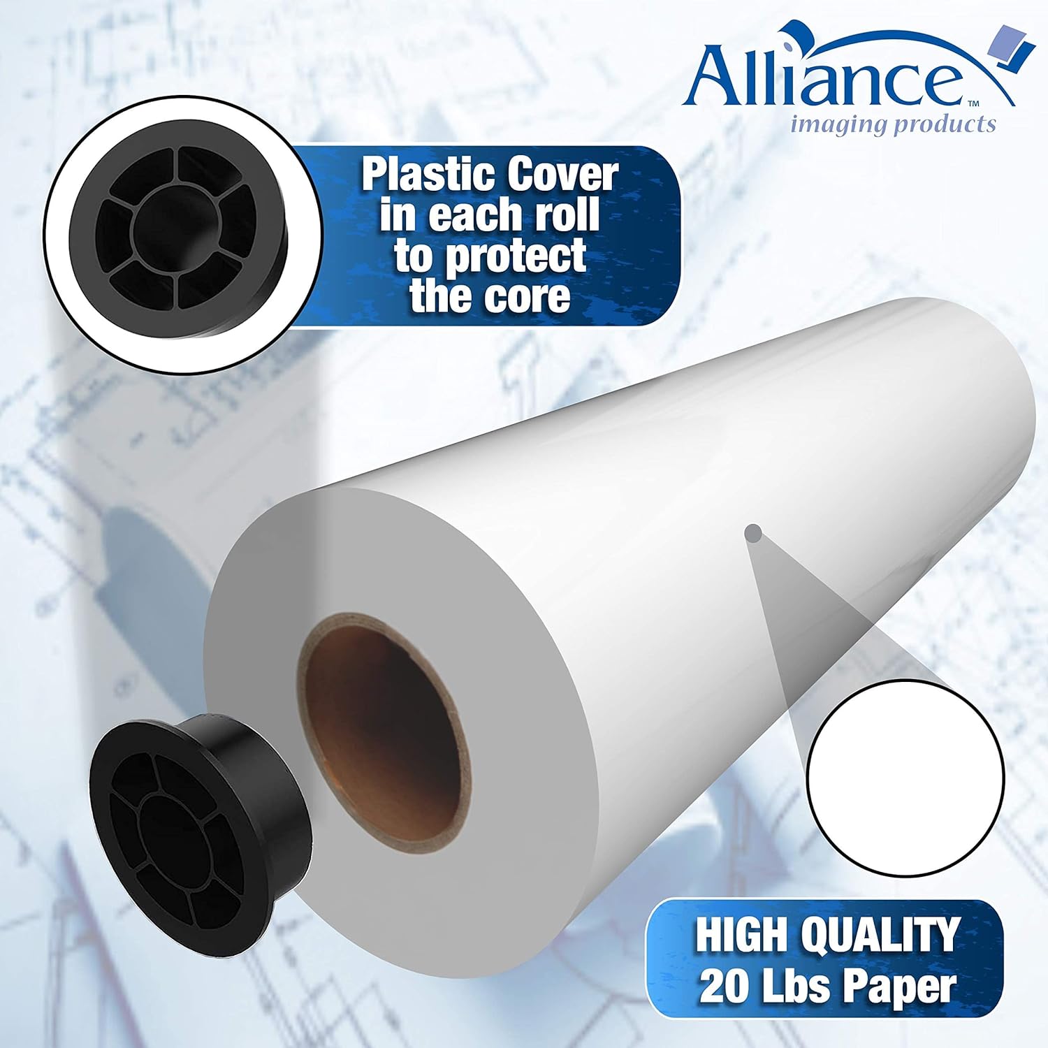 Alliance Wide Format Paper 24" x 150' CAD Bond Rolls (20lb | 4 Rolls, 24 In x 150 Ft | 2" Core)