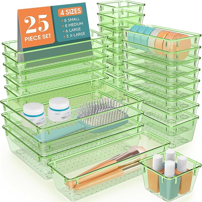 WOWBOX 25 PCS Plastic Drawer Organizer Set, 4 Sizes Desk Drawer Divider by WOWBOX