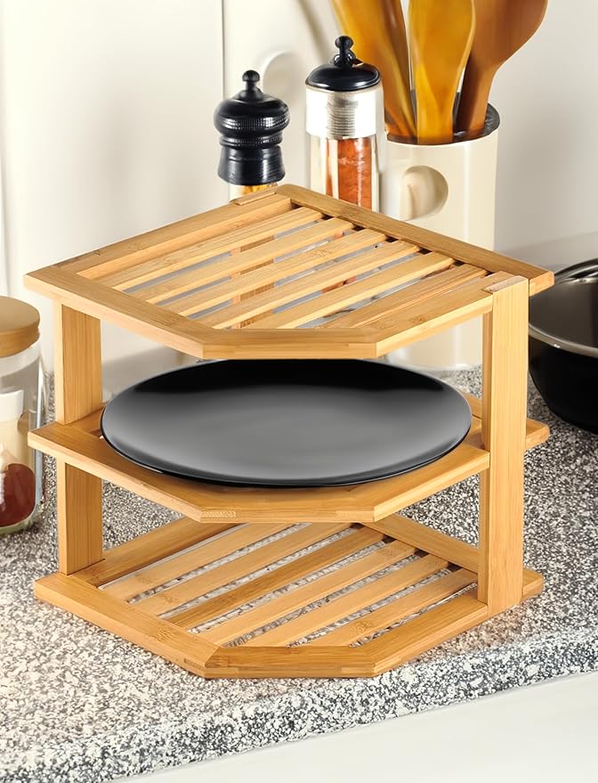 RoyalHouse Bamboo 3-Tier Corner Shelf Organizer - Image 2