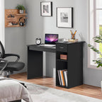 Yaheetech Black Computer Desk and Chair Set with Drawer, Shelves, Mesh Seat | Particle Board and MDF Build a Sturdy Desk with a Drawer and Elevated Platform, Paired with a Mesh Chair for Adults.