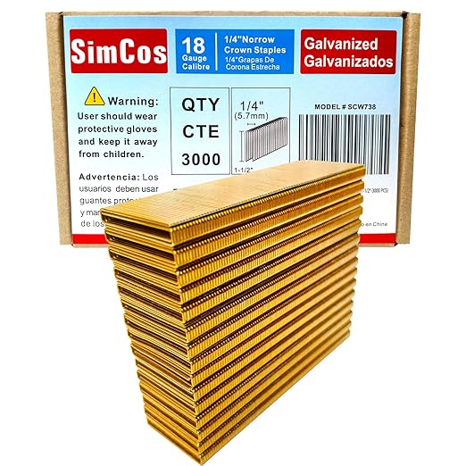 SimCos 18 Gauge 1/4" Narrow Crown Staples, Galvanized Upholstery Staples by SimCos