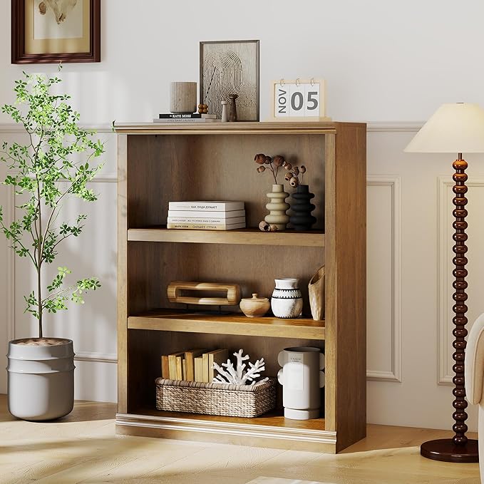 blini 3-Shelf Bookcase Wooden Bookshelves 33in Wide Floor Standing Display by blini