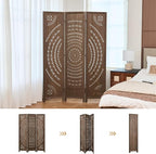 66.9Inch Folding Room Divider, 3 Panels Wood Carved Privacy Screens, Free - Image 4