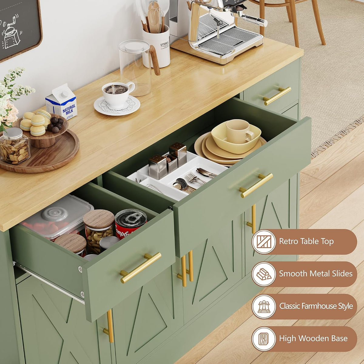 Shintenchi 53.4" Buffet Cabinet, Kitchen Storage Sideboard, Green
