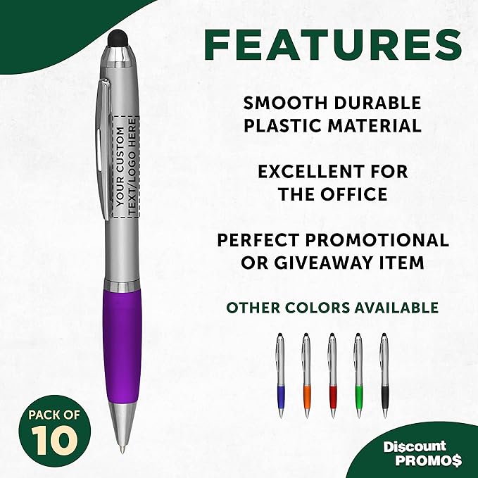 DISCOUNT PROMOS Custom Stylus Ballpoint Pens Set of 10, Personalized Bulk Pack - Image 2