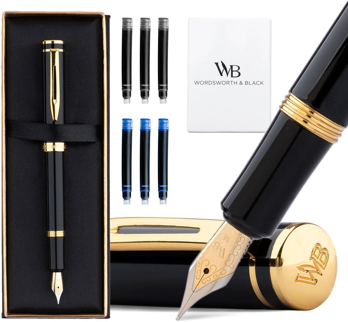 Wordsworth & Black Mini Pocket Fountain Pen for Writing, Medium Nib, Black