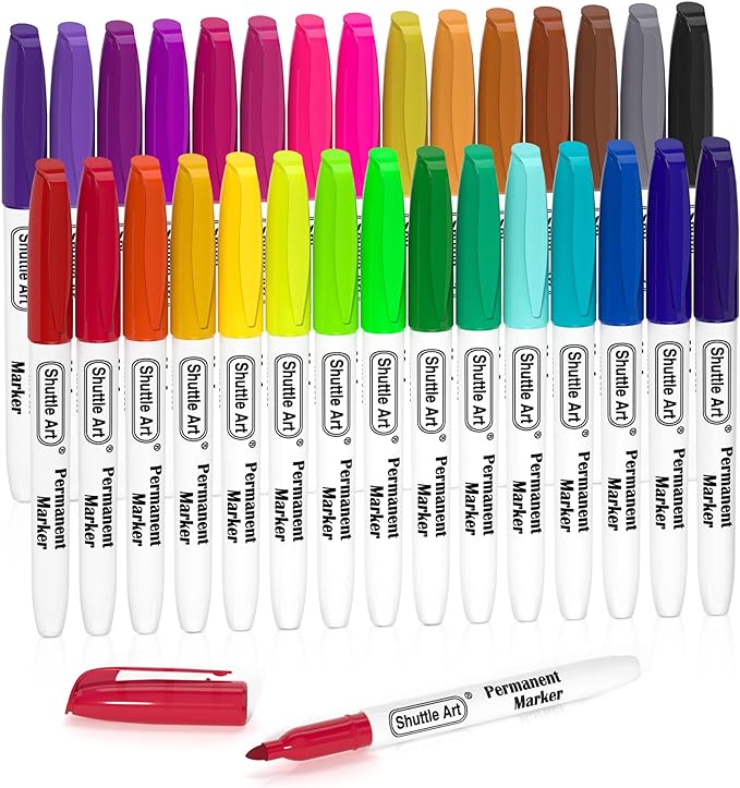 Shuttle Art 30 Colors Permanent Markers, Fine Point, Works on Plastic, Metal by ShuttleArt