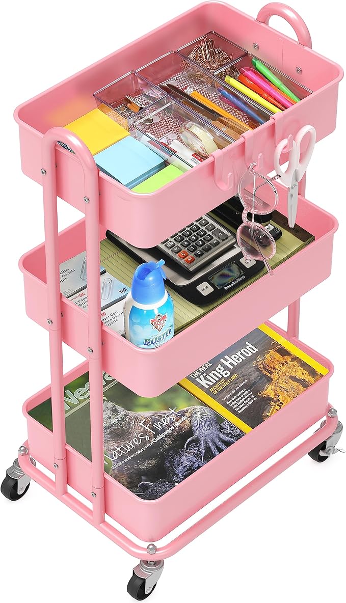 Simple Houseware 3-Tier Heavy Duty Metal Utility Rolling Cart - Image 3