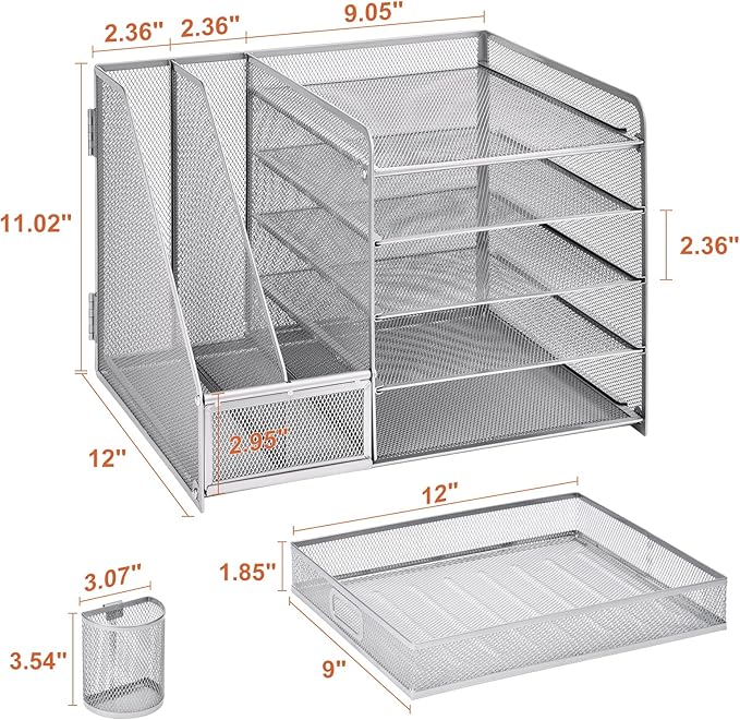 Marbrasse Desk Organizer with File Holder, 5-Tier Paper Letter Tray Organizer - Image 5
