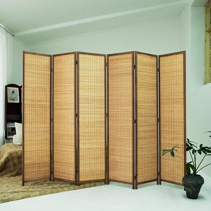 Loomveil 6 Panel Room Divider Folding Privacy Screen, 67 inch Bamboo Panel - Image 2