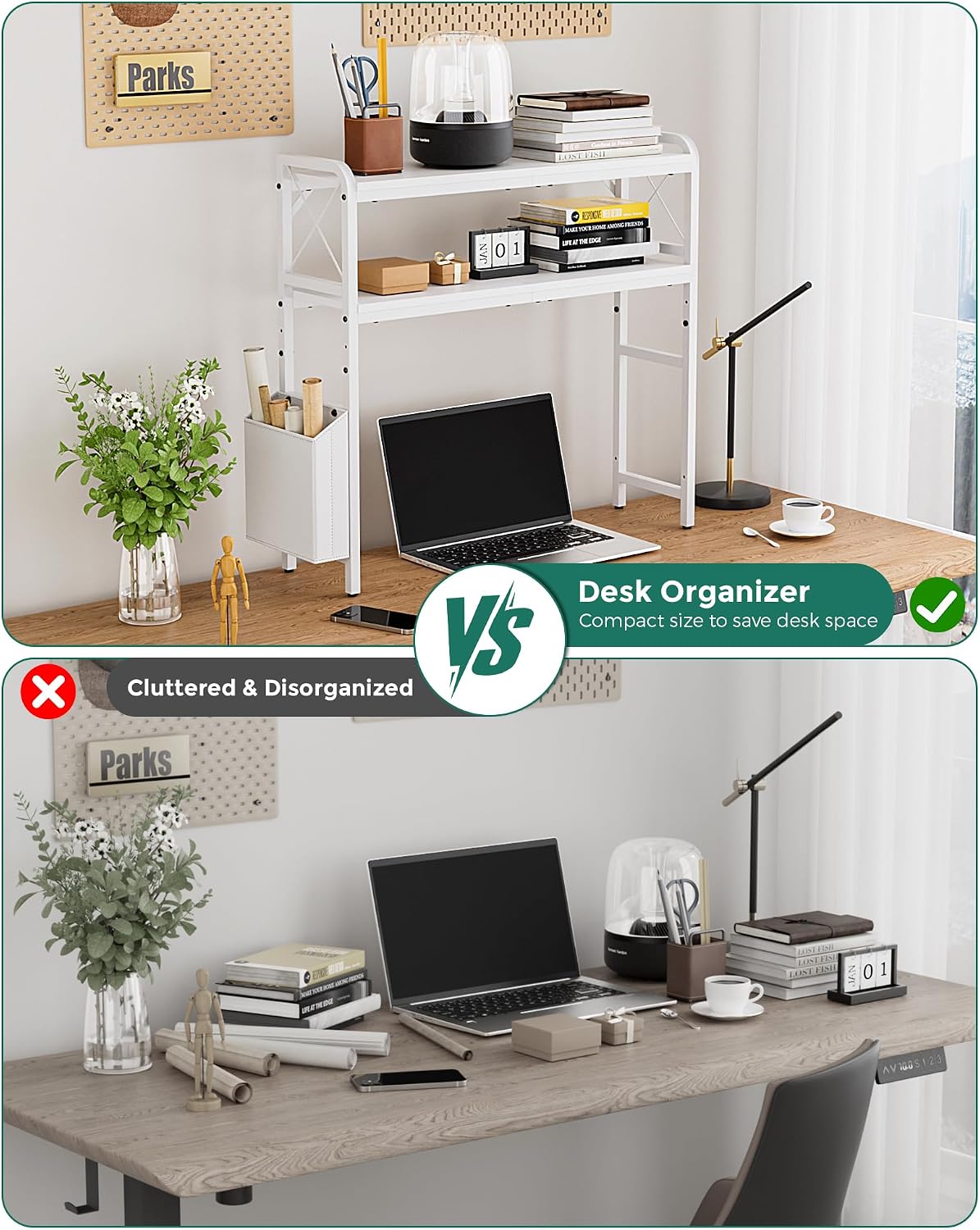 Desk Hutch Dorm with Adjustable Shelves and Side Pockets