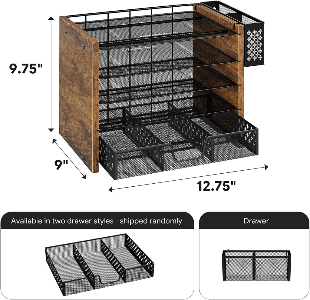 simple trending wood desk organizer, 5-tier file organizer, close-up detail