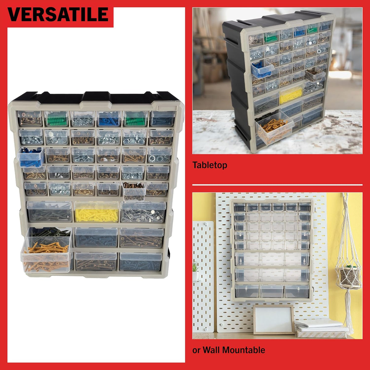 Stalwart 39-Drawer Plastic Small Parts Organizer, Black