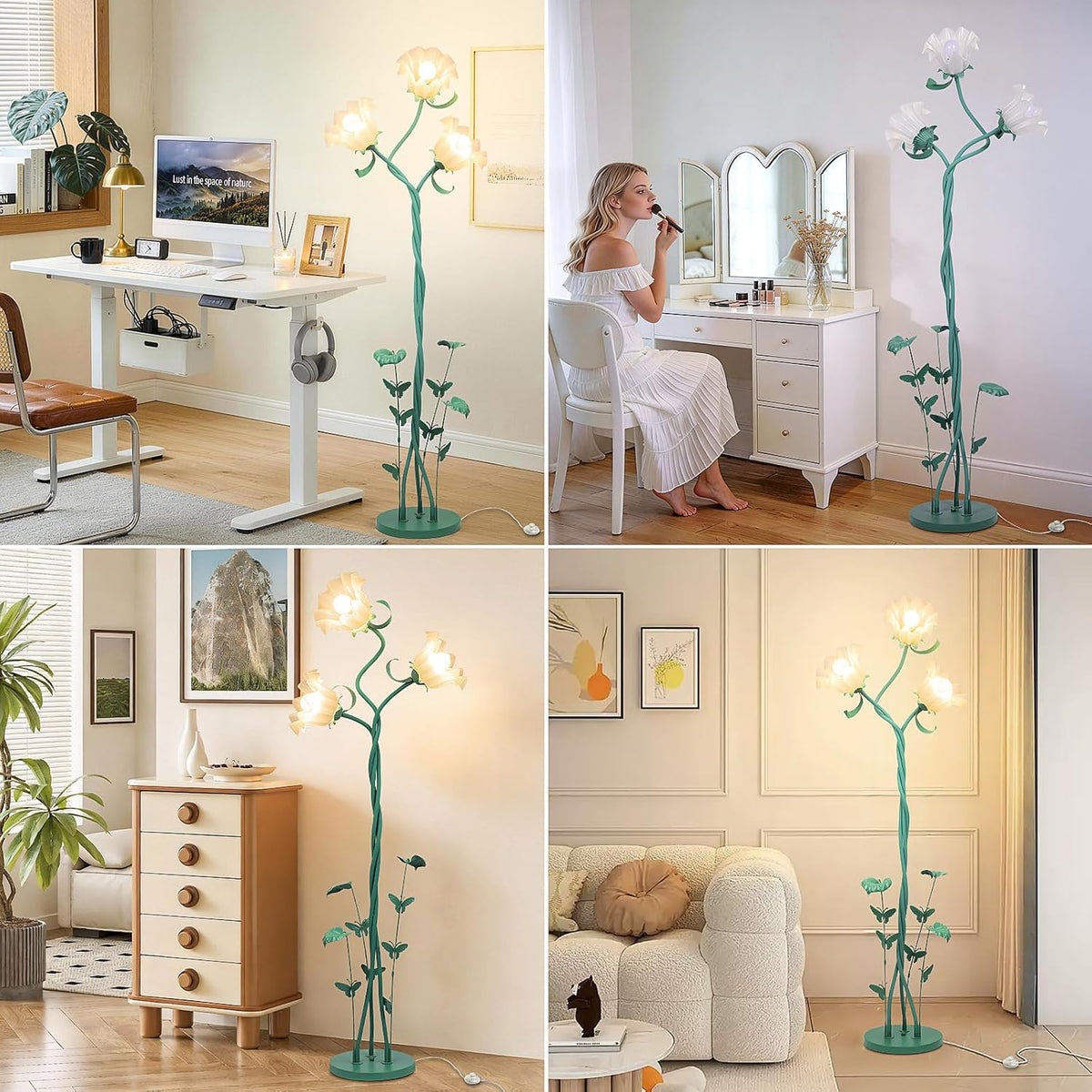 TOBUSA Floor Lamp with 3 Bulbs for Living Room, Cute Vintage Standing Lamp