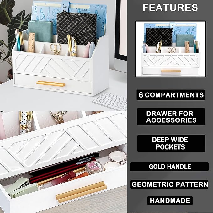 dreampossible white Wood Desk Organizer and Accessories - Image 6