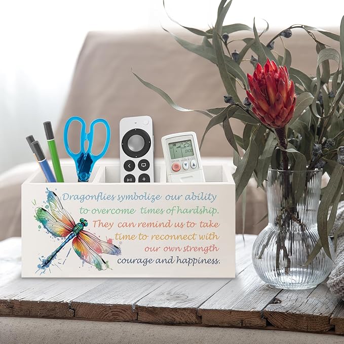 URLLUAE Inspirational Dragonfly Wooden Pen Pencil Holder - Image 5