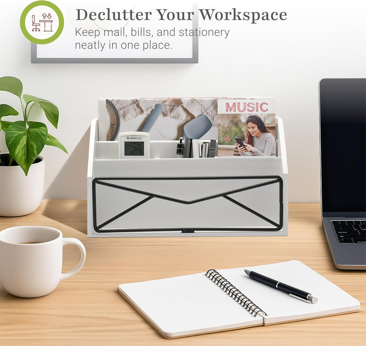 Prosumer's Choice Bamboo Desk Organizer – White Powder-Coated Natural Bam...