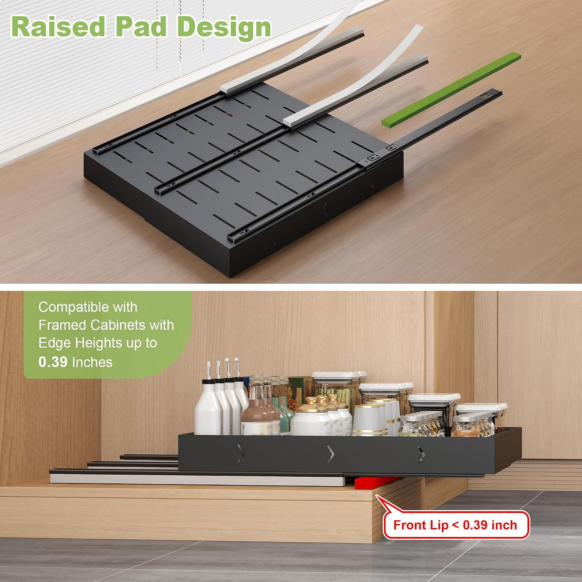 2-Pack-Expandable-Pull-Out-Cabinet-Organizers, No Drill Slide Out Drawers