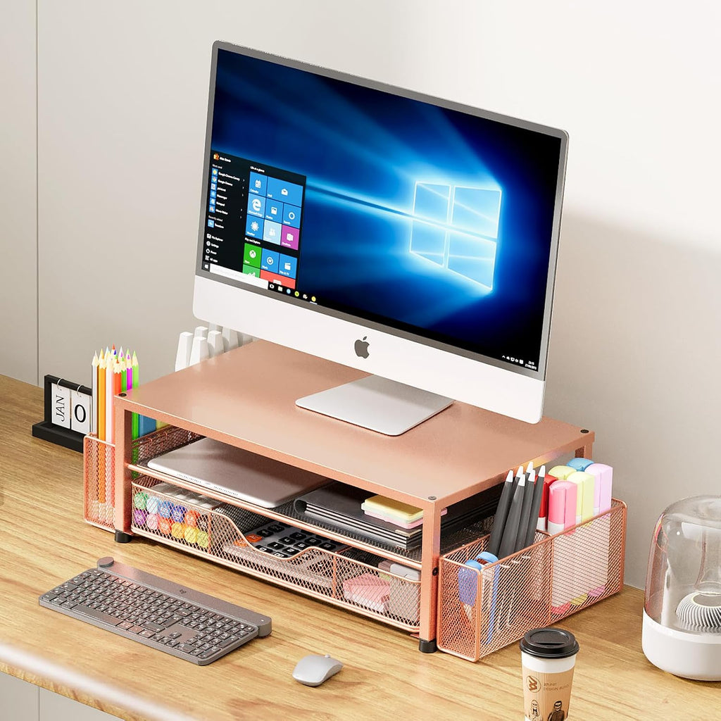 opnice desk organizer and accessories, 2-tier computer monitor showing dimensions